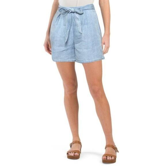 New Telluride High Rise Tie-Front Soft Lightweight Stretch Denim Flowy Shorts - Picture 2 of 7